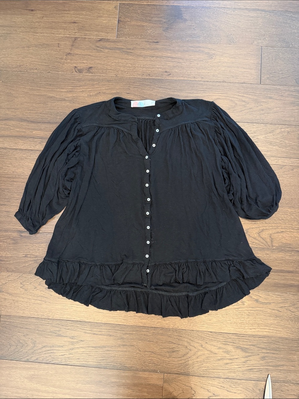 FP Beach Black Button-Front Ruffle Top Size  XS - C8-059